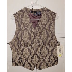 Lizsport Size 10 VINTAGE Floral Damask Vest Brown Beige Formal Event NWT lace up